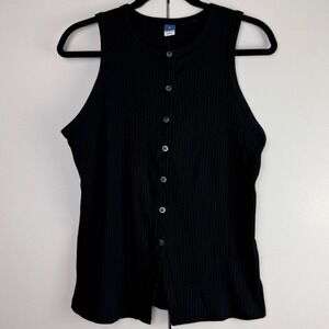 Old Navy Black Basic Ribbed Knit Button Front Sleeveless Tank Top Women's Medium